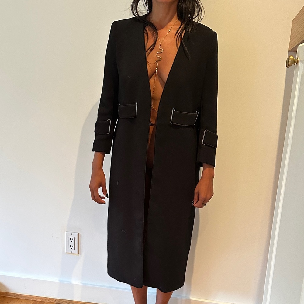 Open-Front Black Trench Coat for Women